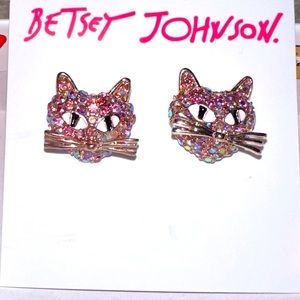 🐱BETSEY JOHNSON PINK PAVE CAT EARRINGS